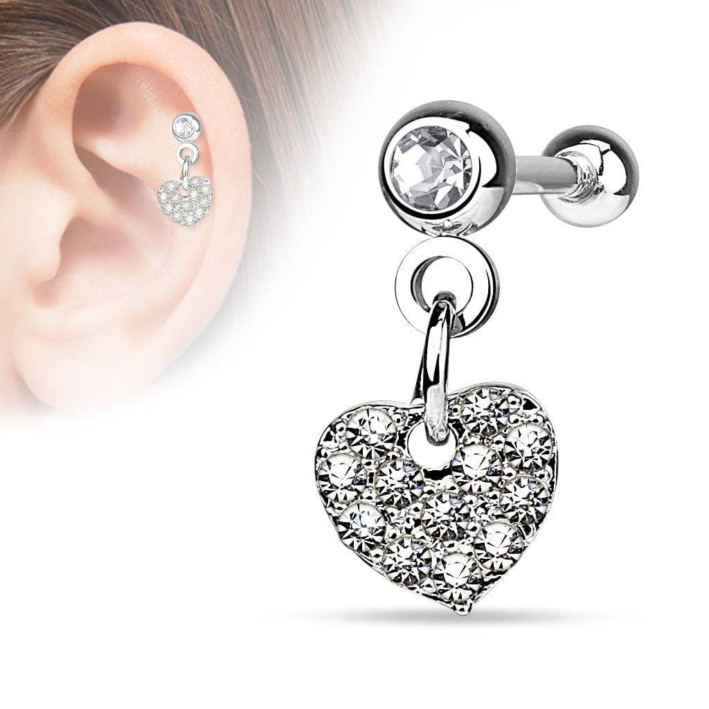 Surgical Steel Barbell with Dangling Heart Ear Cartilage Helix Stud Ring