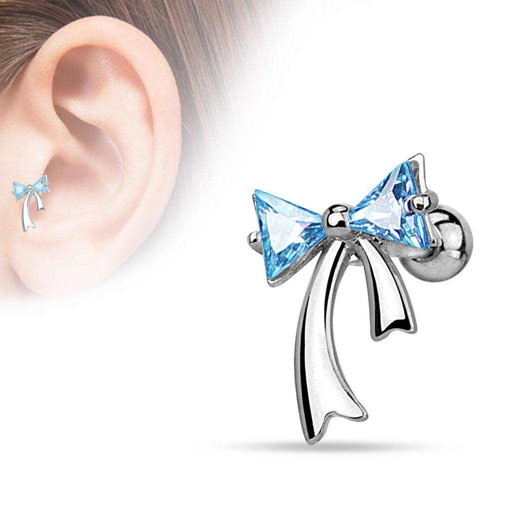 Surgical Steel CZ Stud Ribbon Bow Ear Helix Cartilage Barbell*