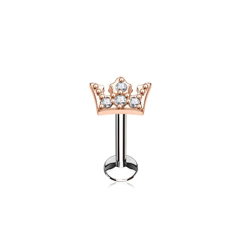 Surgical Steel Rose Gold Plated White CZ Crown Labret