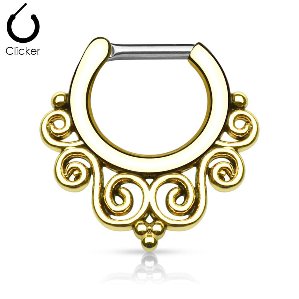 Surgical Steel Vintage Beaded Floral Flower Septum Clicker Ring